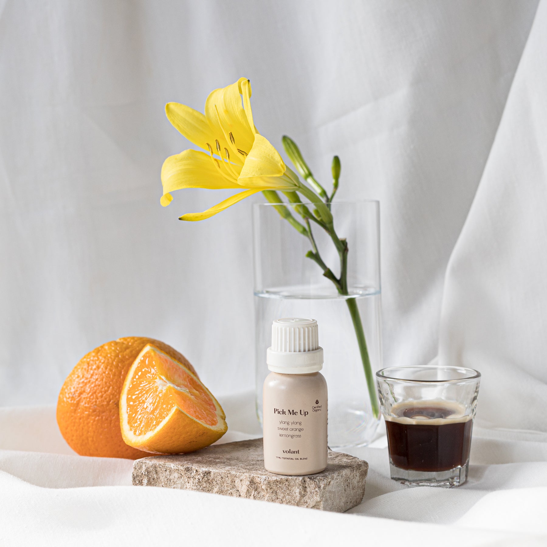 volant pick me up essential oil blend made with pure Sweet Orange, Lemongrass, and Ylang Ylang