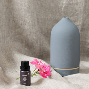 volant grey diffuser using organic geranium essential oil for relaxation and calmness