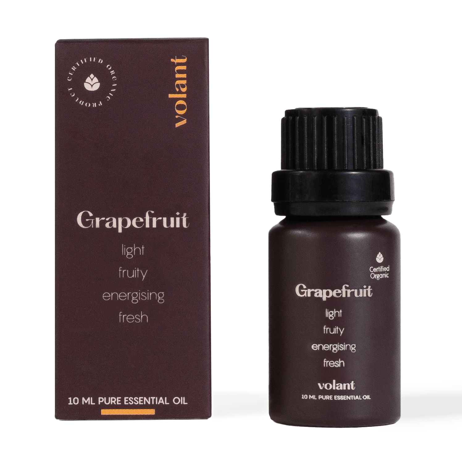 volant organic grapefruit essential oil bottle packaging to relieve stress and rich with antimicrobial properties
