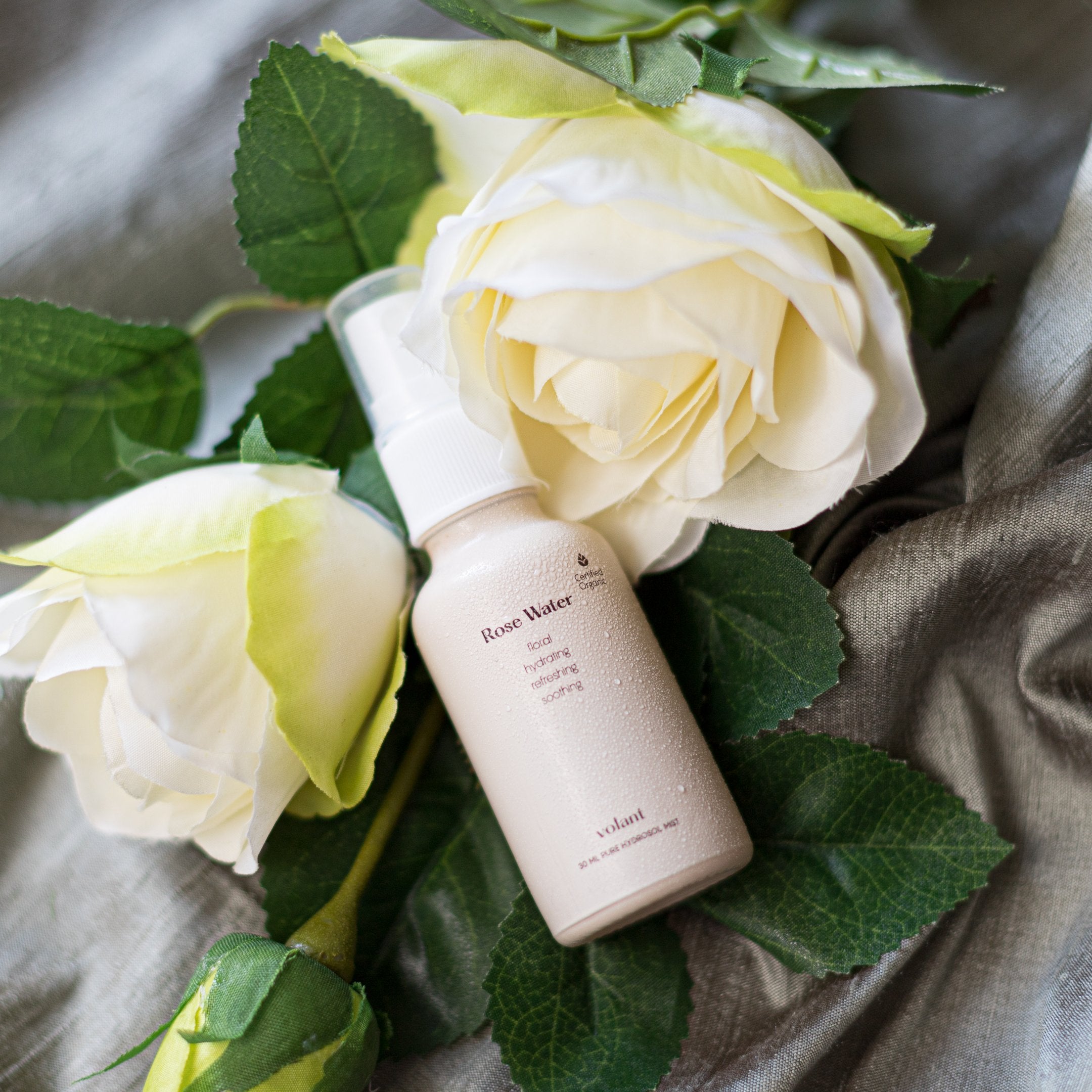 volant rose water mist bottle. It can be used as a facial toner, to soothe your skin or calm your emotions.