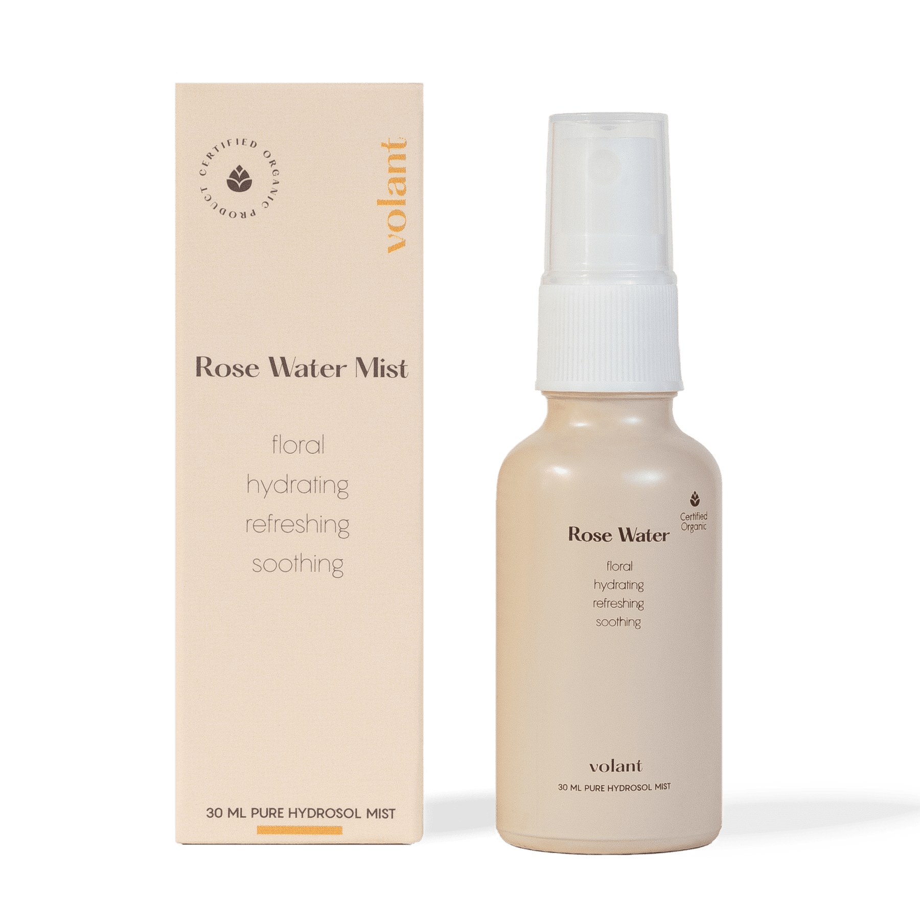 volant rose water mist bottle and packaging. It can be used as a facial toner, to soothe your skin or calm your emotions.