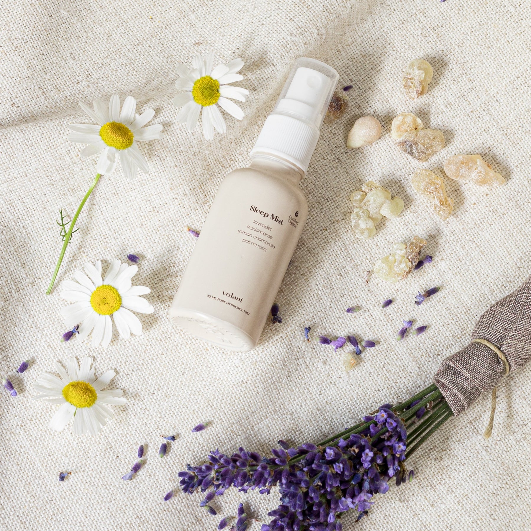 volant sleep mist bottle. Blended from the essential oils; lavender, palma rosa, chamomile and frankinscense. Spray it directly onto your face or pillow before bedtime to ensure a good night's sleep. Spray it directly onto your face or pillow before bedtime to ensure a good night's sleep.
