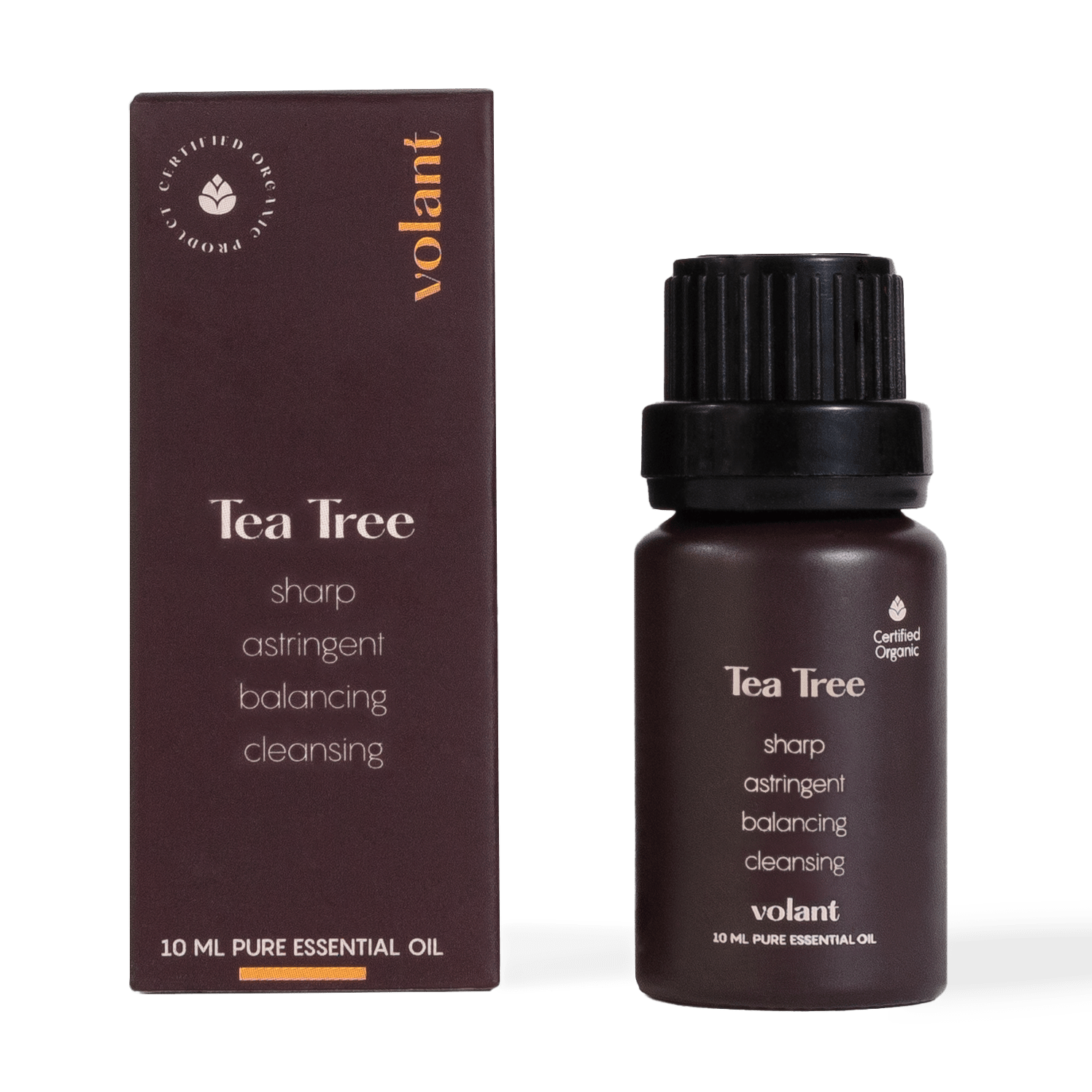volant økologisk tea tree æterisk olie flaskeemballage til hår og hud