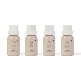 volant Everyday Essential Oil Set bottles. Bundle of our four most popular blends: Energy, Relax, Sleep and Focus.