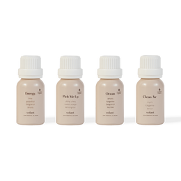 volant Energising Essential Oil Set bottles. Filled with our top energy boosters; Energy, Pick Me Up, Ocean and Clean Air